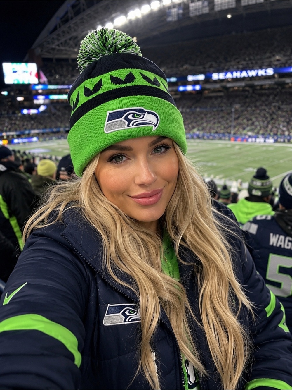 Seattle Seahawks Green and Black Beanie with Pom Pom Unisex